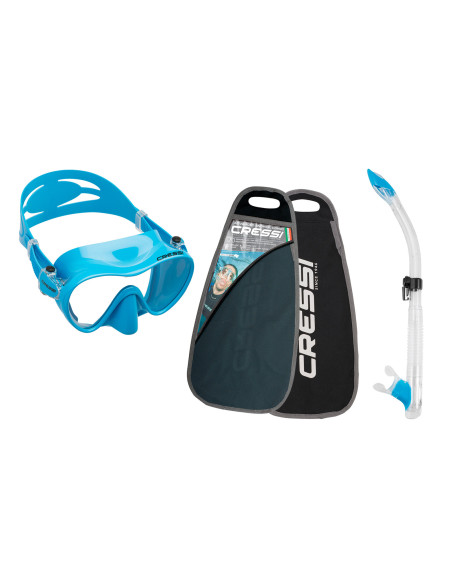 Cressi profesionalus snorkelinis rinkinys F1 su mėlyna krepšeliu Exclusiv