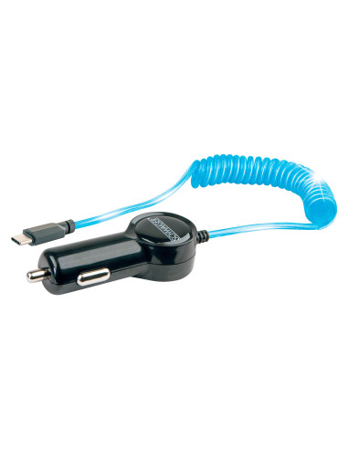 Schwaiger USB-C spiralinis įkrovimo laidas švyti mėlyna spalva