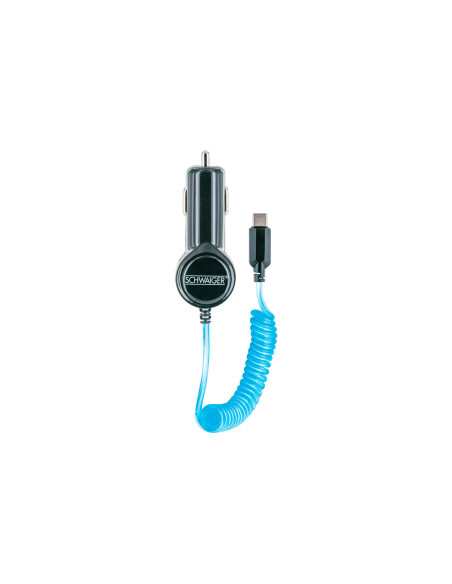Schwaiger USB-C spiralinis įkrovimo laidas švyti mėlyna spalva