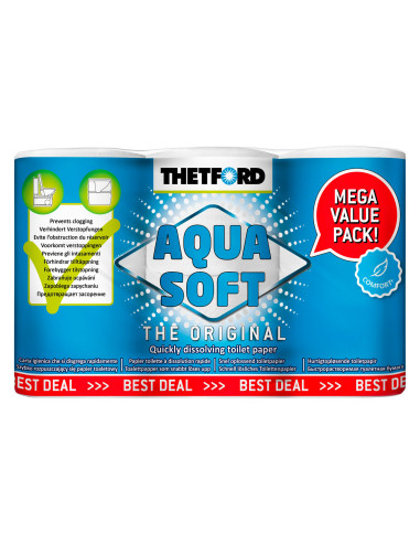 Thetford Aqua Soft Comfort+ tualetinio popieriaus vertės pakuotė (6 vietoj 4 ritinėlių)