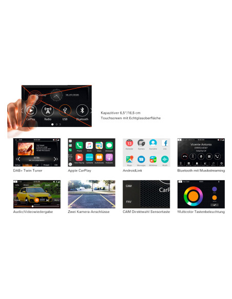 Xzent X-227 DAB+ informacinė ir pramogų sistema, įskaitant Apple CarPlay